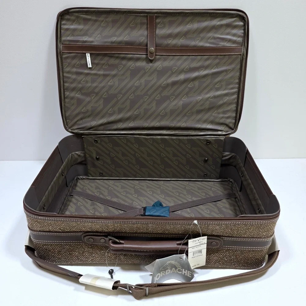 Vintage Jordache Aztec Carry-On Suitcase Brown Tweed NWT Retro Travel Bag 80s